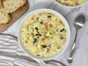 freezer friendly creamy veggie tortellini soup recipe