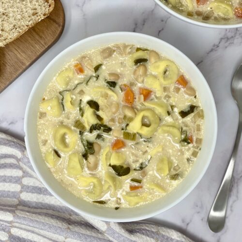 freezer friendly creamy veggie tortellini soup recipe