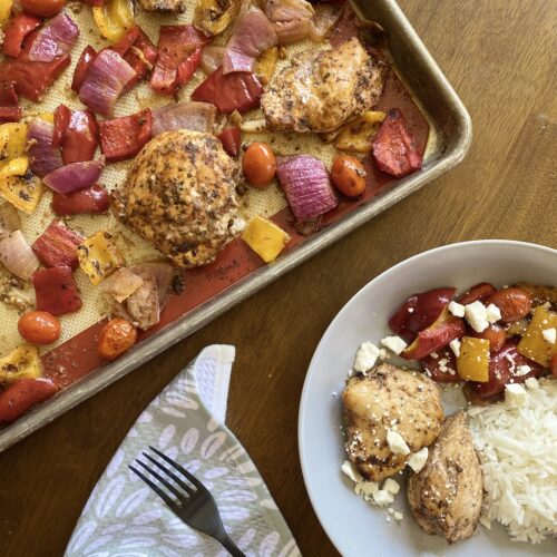 freezer friendly sheet pan Greek chicken recipe