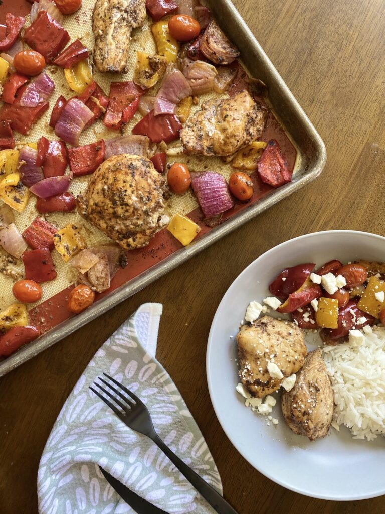 freezer friendly sheet pan Greek chicken recipe