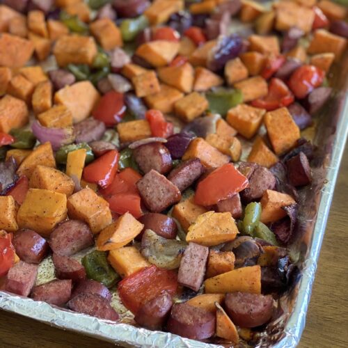 freezer friendly sheet pan sausage and roasted veggies recipe