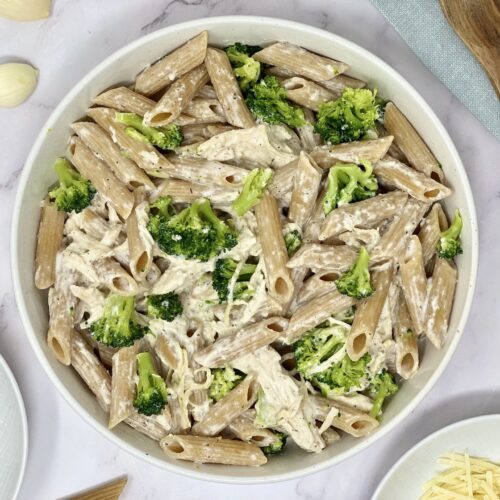 Freezer friendly chicken Alfredo, light version
