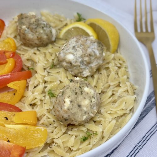 Freezer Friendly Greek Meatballs with Orzo