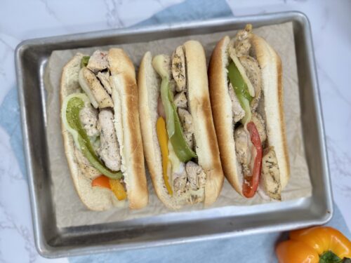 Sheet Pan Chicken Philly Sandwiches