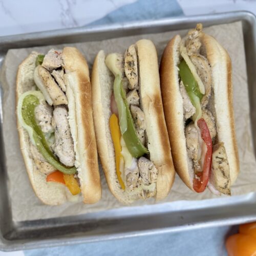Sheet Pan Chicken Philly Sandwiches